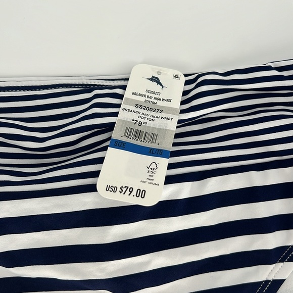 TOMMY BAHAMA Bathing Suit Bikini Bottom Blue White Stripe Full Coverage NWT’s XL - Picture 2 of 6